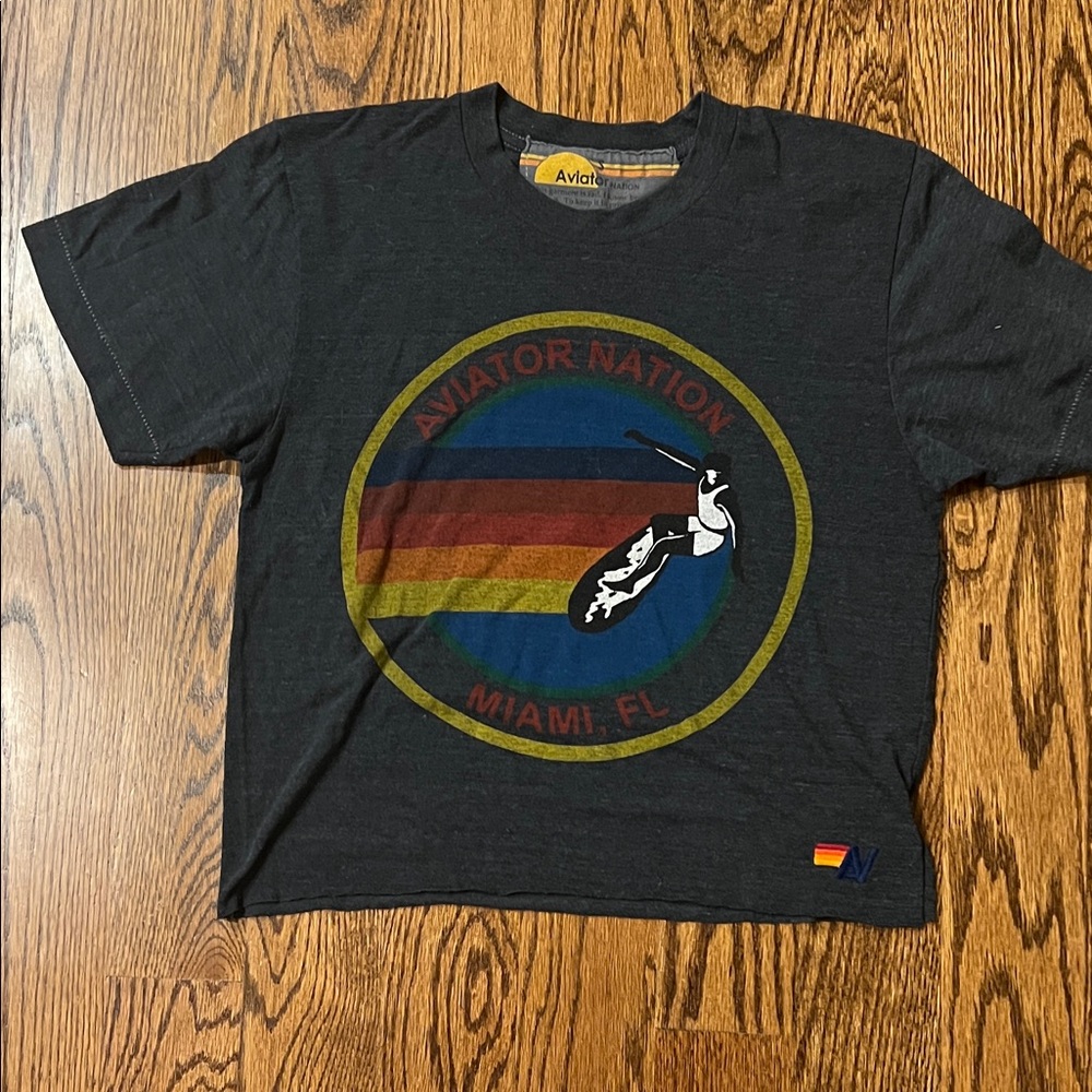 Aviator Nation Women’s Miami Boyfriend Charcoal Tee. Purchased at Miami AV